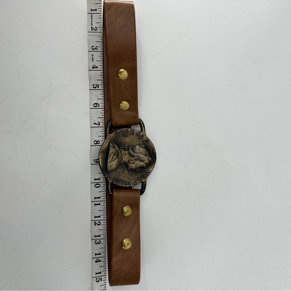 Amerigo Vespucci Brown Studs Coin Buckle Belt - Picture 8 of 10